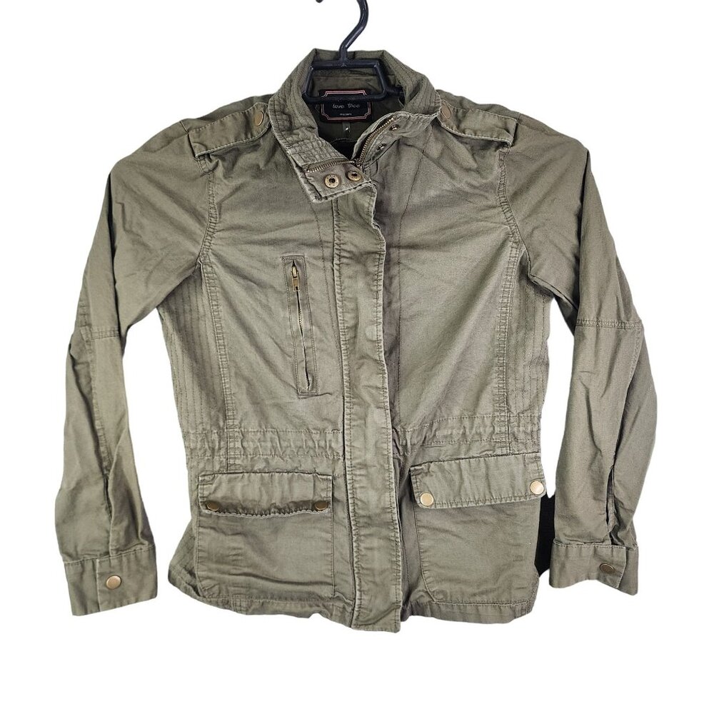 Womens Love Tree Army Green Jacket Button & Full Zip Long Sleeve 100% Cotton M